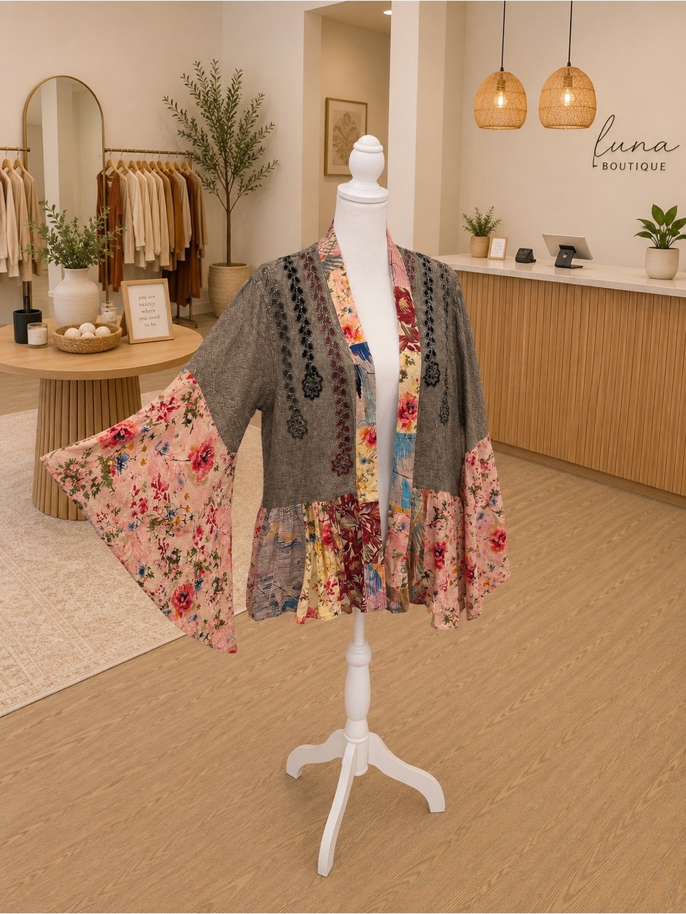 Young Threads Embroidered Floral Patchwork Cardigan Size Large NWT Tag Cut
